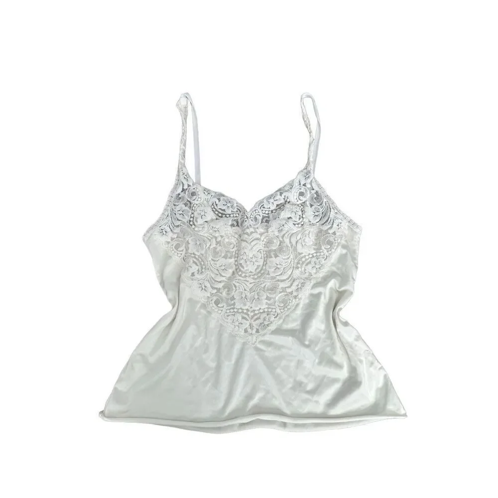 Vintage Vanity Fair White Nylon Spandex Half Slip Tank Top Size S Lace Intimates - Picture 1 of 5